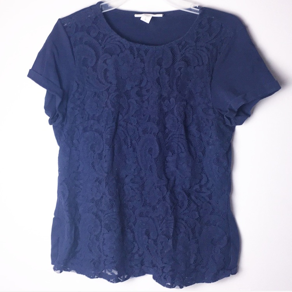 Cold water creek navy blue lace Tshirt size 14